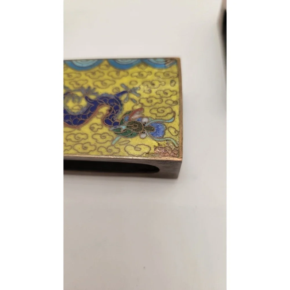 Lot of 3 vintage Chinese cloisonné enamel brass matchbox holders Dragon Flowers